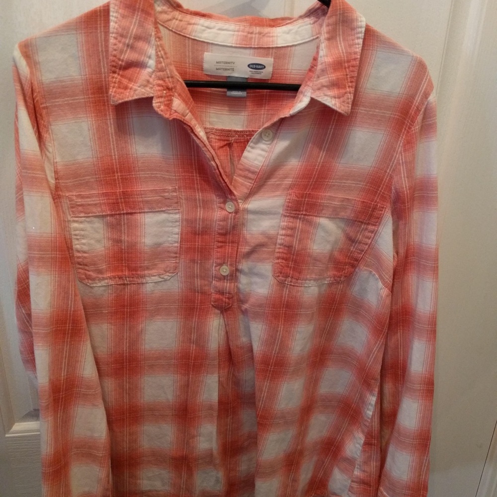 Plaid maternity button up shirt